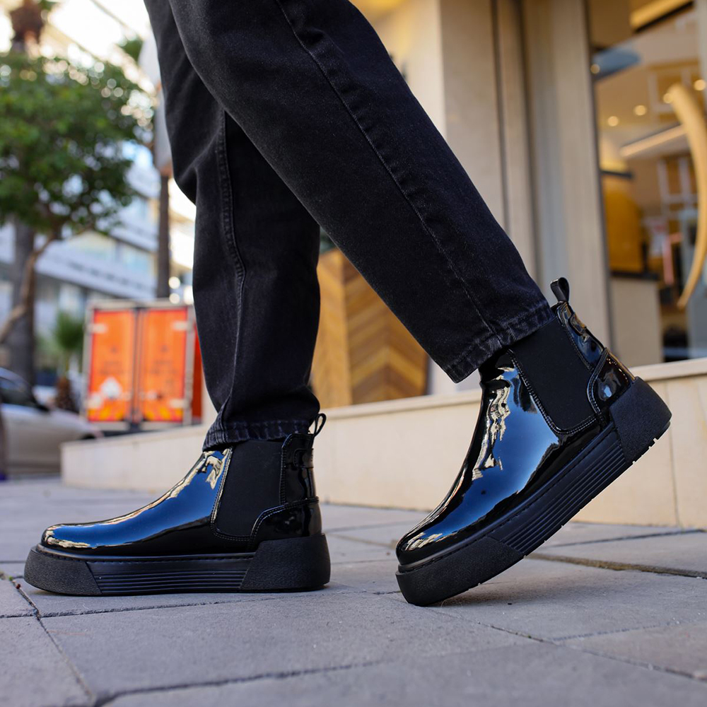 Mens Boots Black Patent Leather 069 069BLACKPATENT